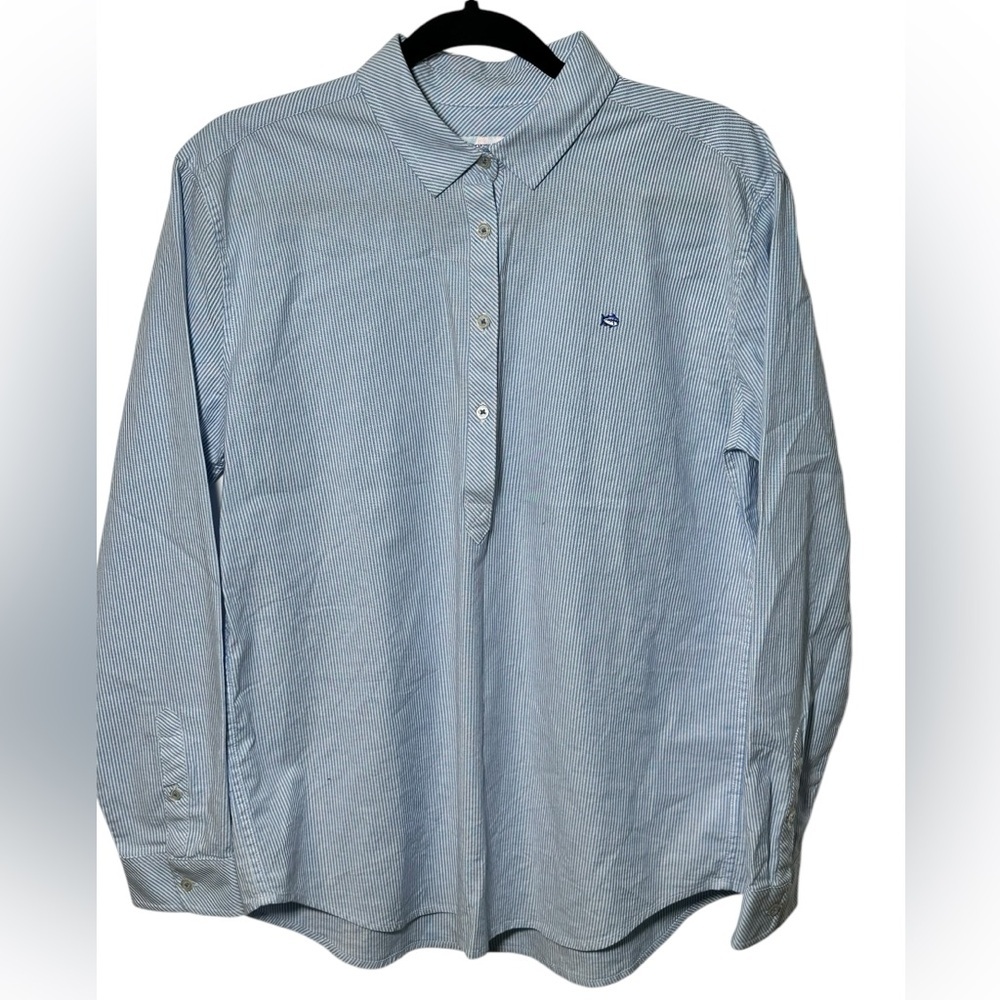 Southern Tide Women's Half Button Collared Long Sleeve Pinstripe Top Size Med